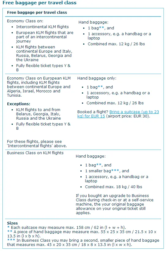 klm baggage info